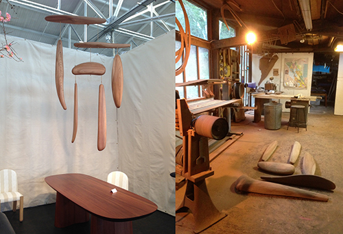 "Elm Mobile"   Salvaged elm and rope   60"x90"   2014 <br>"Elm Mobile" in progress   Espenet Furniture   Bolinas, California   2014